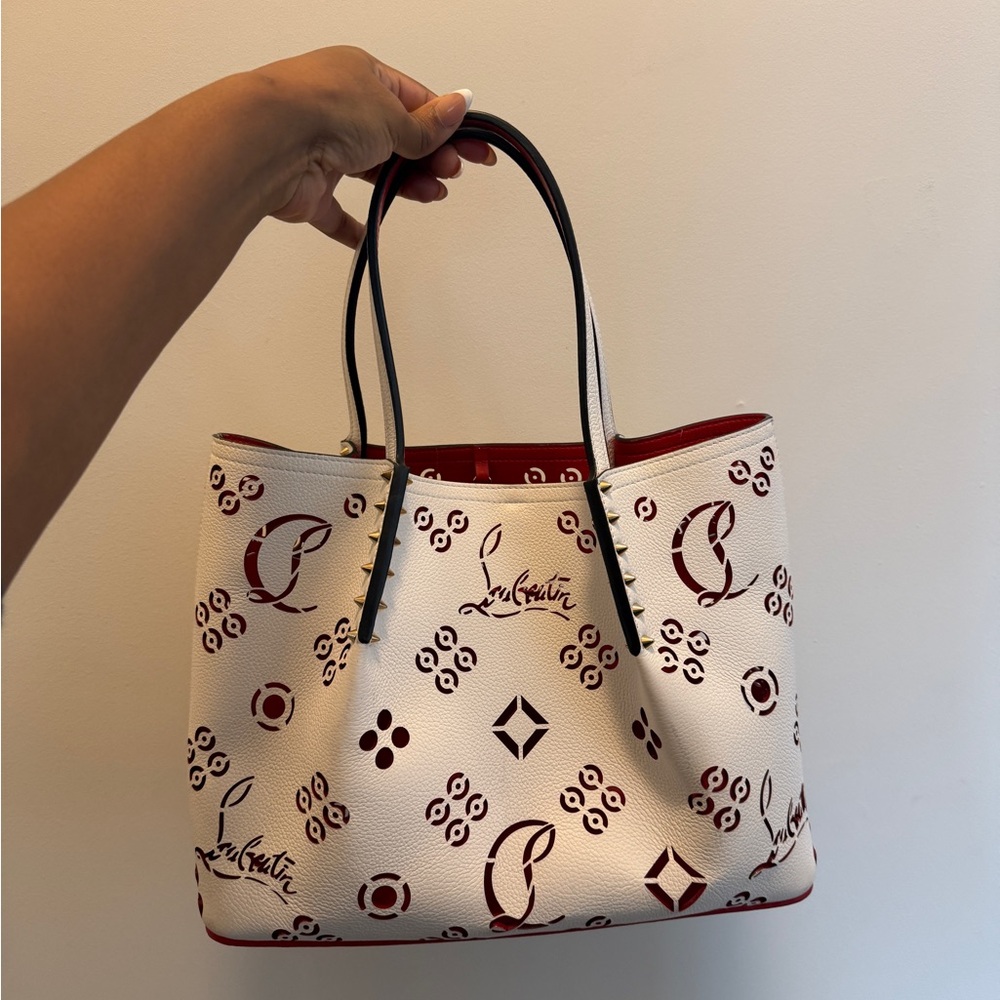 Christian Louboutin Signature White and Red Tote